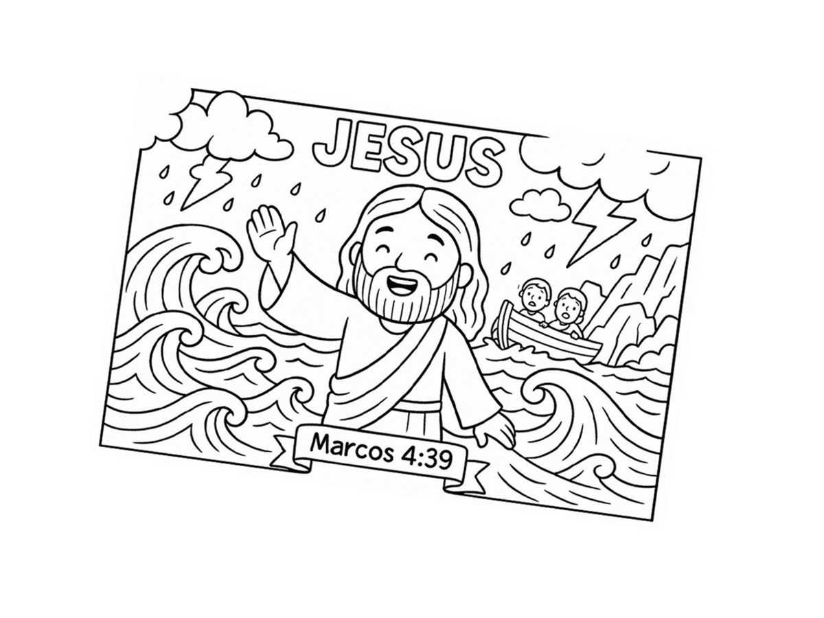 Página bíblica para colorir — Marcos 4:39
