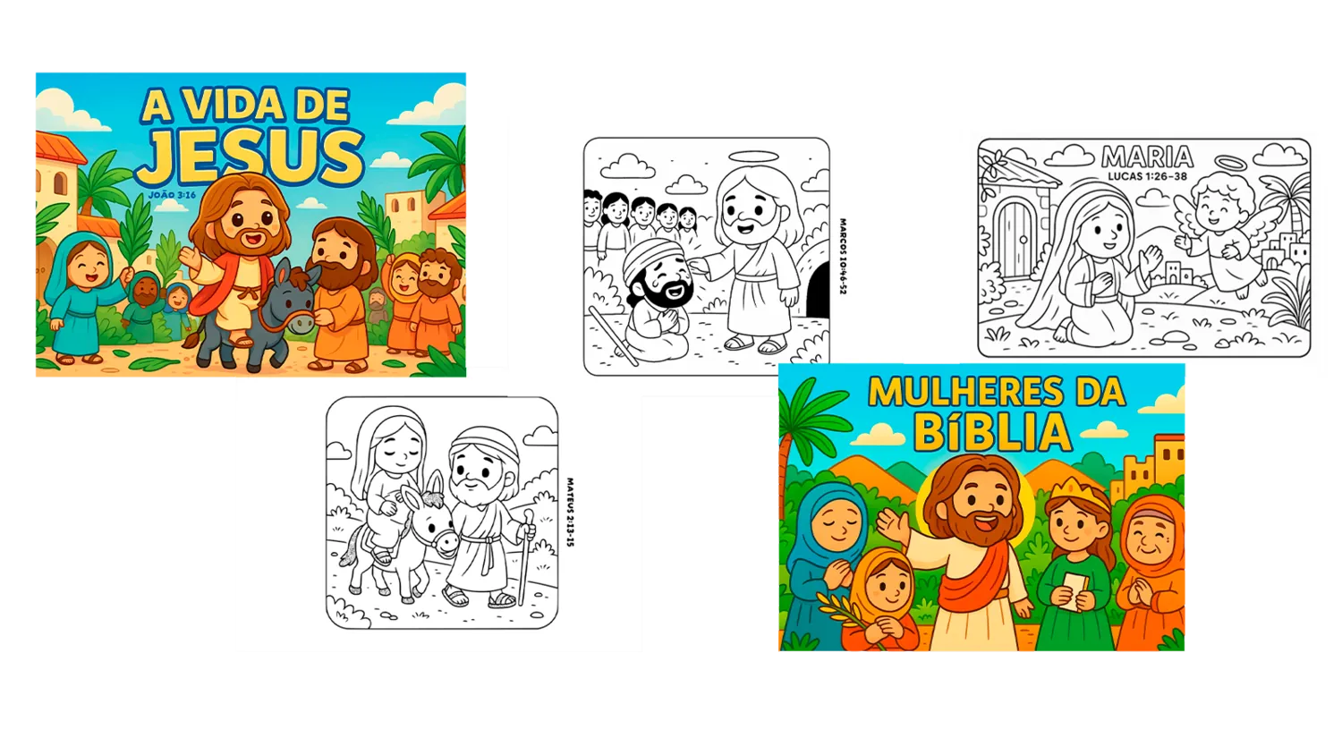 Prévia das páginas do kit para colorir